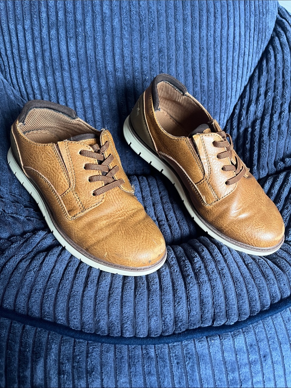 Crown Vintage Boys Tan Dress Shoes with White Sole